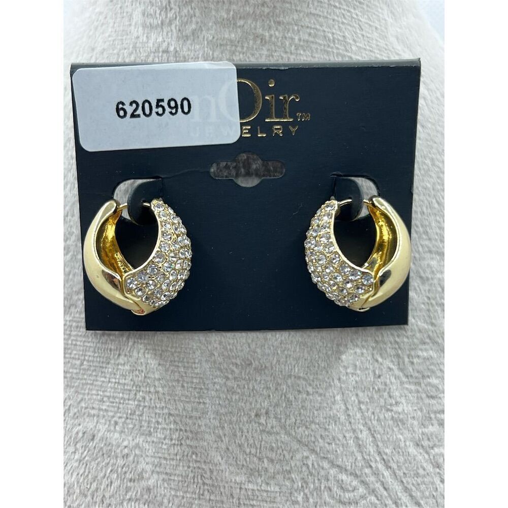 nOir Jewelry Gold Plated Crystal Huggie Earrings Hoops Anniversary 1”  B50
